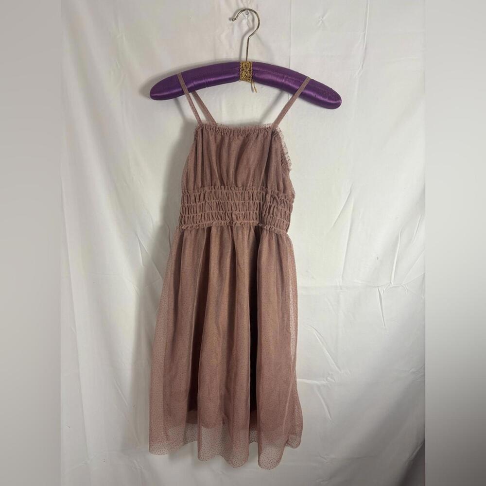 Dusty Rose Glitter Polka Dot Babydoll Cross back Mesh Fairy Midi Dress Size S-M - Picture 2 of 14